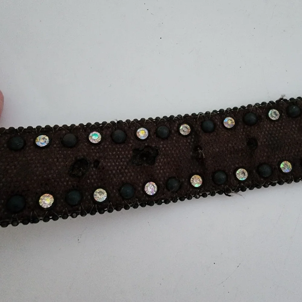Brown Leather Rhinestone‎ Studded Belt Diamond Square Bling Western Large 34-39